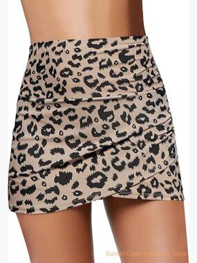 High Waist Tulip Hem Shirring Swim Skirt Bikini Bottom